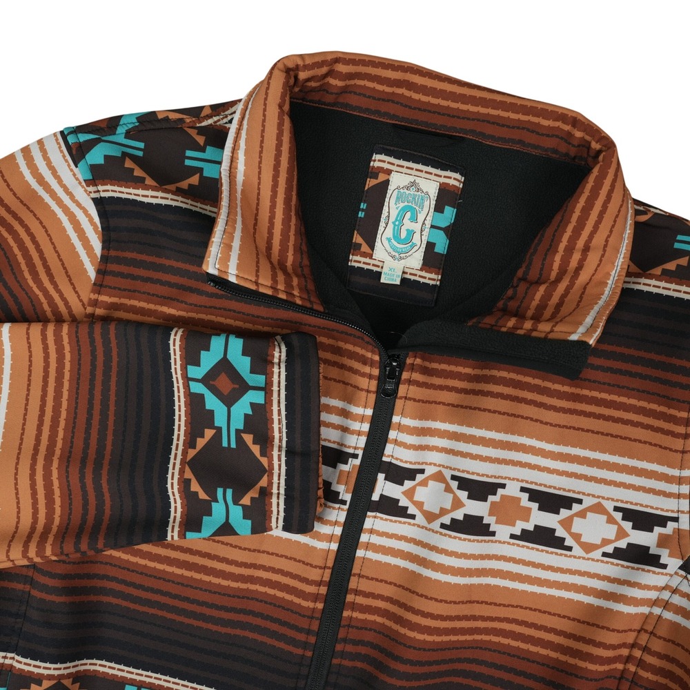 Rockin C Western Softshell Jacket Womens XL Brown Orange Aztec Southwestern Zip